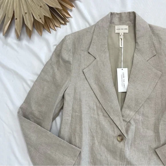 Laude The Label Linen Beige Tan Neutral Oversized Relaxed Blazer Jacket Size XS